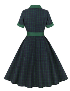 Christmas Green Plaid 1950S Cotton Vintage Dress With Belt