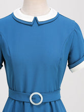 Load image into Gallery viewer, 1950s Blue Peter Pan Collar Cap Sleeve Vintage Swing Dress