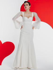 White Long Sleeve Wedding Mermaid Dress