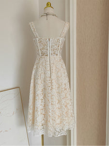 White Flower Lace Corset Mini Swing Party Dress