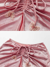 Load image into Gallery viewer, Pink Luminous Fabric One-piece Swimsuit With Bathing Suit Warp Skirt