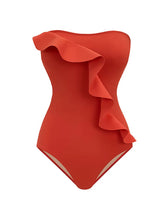 Load image into Gallery viewer, Blue Retro Style Ruffles One Piece With Bathing Suit Swing Skirt