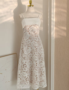 White Lace Spaghetti Strap Gown Party Dress