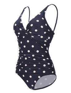 V Neck Polka Dots Retro Style One Piece Trigonal Bikini For Beach