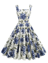 Load image into Gallery viewer, Blue Floral Print  Sleeveless 1950S Vintage Dress
