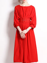 Load image into Gallery viewer, Green Dolman Sleeve High Waist Swing Party Dress With Belt