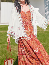 Load image into Gallery viewer, Bohemian Orange Strap Boho Maxi Dress with White Tassel Scarf Shawl