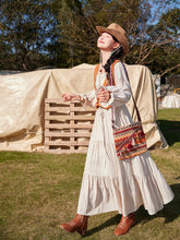 Load image into Gallery viewer, Bohemian White Long-sleeved Cotton Maxi Dress with Suede Embroidered Vest Boho Suit