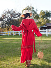 Load image into Gallery viewer, Red Bohemian V Neck Ruffled Lace High Waist Boho Maxi Dress