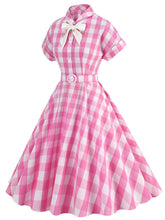 Load image into Gallery viewer, Pink And White Plaid Bow Collar Barbie Same Style 1950S Vintage Dress