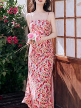 Load image into Gallery viewer, 2PS Pink Floral Print Spaghetti Strap Dress With Rose Shawl Dress Suit