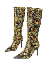 Load image into Gallery viewer, 10CM Luxury Embroidered Chunky High Heel Platform Boots Vintage Shoes