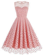 Load image into Gallery viewer, Pink Semi Mesh Sweet Heart Embroidered Sleeveless 50S Swing Dress