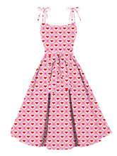 Load image into Gallery viewer, Sweet Love Heart Print  Spaghetti Strap 1950s Vintage Swing Dress