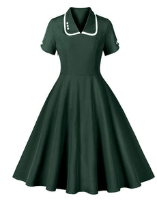 Rose Turn Down Collar Short Sleeve 1950S Vintage Dress