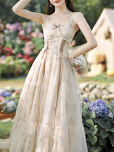 Load image into Gallery viewer, 2PS Apricot Floral Print Ruffles Spaghetti Strap Princess Dress With Cardigan Suit