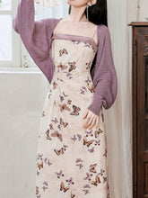 Load image into Gallery viewer, 2PS Purple Butterfly Print Spaghetti Strap Dress With Shawl Dress Suit