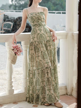 Load image into Gallery viewer, Green Bohemian Floral Print Chiffon Maxi Dress Prom Dress With Cardigan