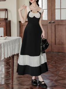 Black and White Pleated Vintage Elegant Swing Dress