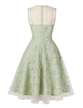 Load image into Gallery viewer, Green Leaves Embroidered 1950S Vintage Swing Dress