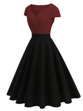 Load image into Gallery viewer, Pink and Black V Neck Cap Sleeve Swing 1950S Vintage Dress