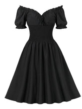 Load image into Gallery viewer, Black Ruffles Off Shoulder 1950S Vintage Swing Dress