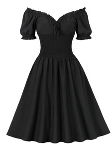 Black Ruffles Off Shoulder 1950S Vintage Swing Dress