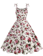 Load image into Gallery viewer, Baby Blue Floral Print Tie-up Spaghetti Straps 1950S Retro Swing Dress With Pockets