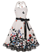 Load image into Gallery viewer, Butterfly Floral Print Sweet Heart Halter Sleeveless 1950S Vintage Dress