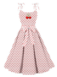 Sweet Love Polka Dots Print  Spaghetti Strap 1950s Vintage Swing Dress