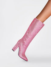 Load image into Gallery viewer, Pink High Heel Pointed Toes Luxury Bling Rhinestone Boots Shoes