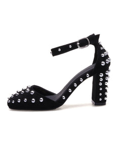 Women's Piont Toe Rivet Chunky Heel Sandals Leather Vintage Shoes