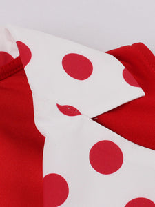 Red Polka Dots V Neck 1950S Vintage Swing Dress With Belt