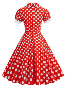 Minnie 1950s Peter Pan Polka Dot Swing Dress With Headband Gloves Set