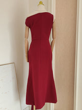 Load image into Gallery viewer, Burgundy Pleated Off-shoulder Maxi Dress