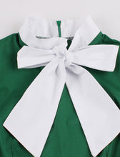 Load image into Gallery viewer, Christmas Green Bow Collar 1950S Cotton Swing Dress