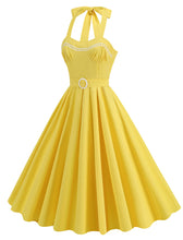 Load image into Gallery viewer, Yellow Polka Dots Lace Vintage Halter Backless 1950S Vintage Dress