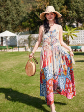 Load image into Gallery viewer, Bohemian Retro Print Strap Boho Maxi Dress with Hollow Crochet Fringe Vest