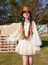 Load image into Gallery viewer, Bohemian White Long-sleeved Mini Dress with Suede Embroidered Vest Boho Suit