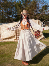 Load image into Gallery viewer, Bohemian White Long-sleeved Cotton Maxi Dress with Suede Embroidered Vest Boho Suit