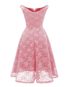 Solid Color Lace Cap Sleeve 50s Party Swing Dress