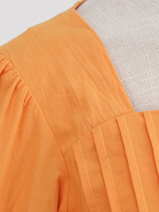 Orange Square Collar Puff Sleeve 1950S Cotton Dress