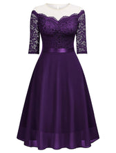 Load image into Gallery viewer, Semi Sheer Solid Color 50s Party Lace Swing Dress