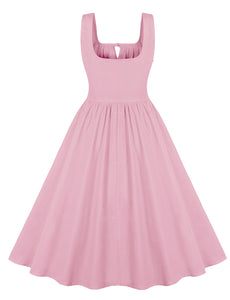 Solid Color Straps 1950S Retro Swing Dress