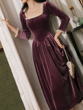 Load image into Gallery viewer, Purple Square Collar White Lace Velvet 1950S Hepburn Style Vintage Dress
