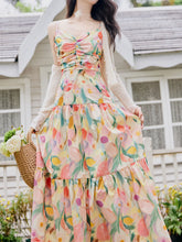 Load image into Gallery viewer, Rainbow Tulips Spaghetti Strap Vintage Swing Holiday Maxi Dress