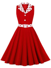 Load image into Gallery viewer, Red Polka Dots V Neck 1950S Vintage Swing Dress With Belt