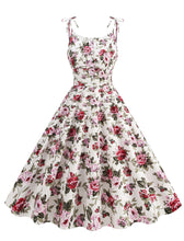 Load image into Gallery viewer, Baby Blue Floral Print Tie-up Spaghetti Straps 1950S Retro Swing Dress With Pockets