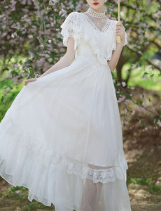 White Lace Pleat Edwardian Revival Vintage Wedding Dress