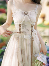 Load image into Gallery viewer, 2PS Apricot Floral Print Ruffles Spaghetti Strap Princess Dress With Cardigan Suit